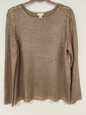 Chico's Shimmery Taupe Metallic Knit Long Sleeve Top Size 2